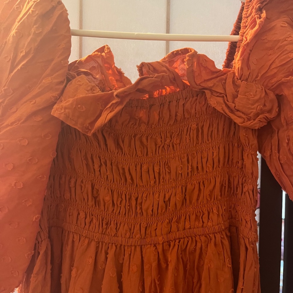 Fall orange puff sleeve dress - Picture 6 of 6